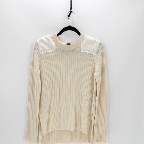 Rag & Bone Sweater Size S Ivory Cashmere Rib Knit Pullover Satin Shoulders hi lo - Picture 1 of 8